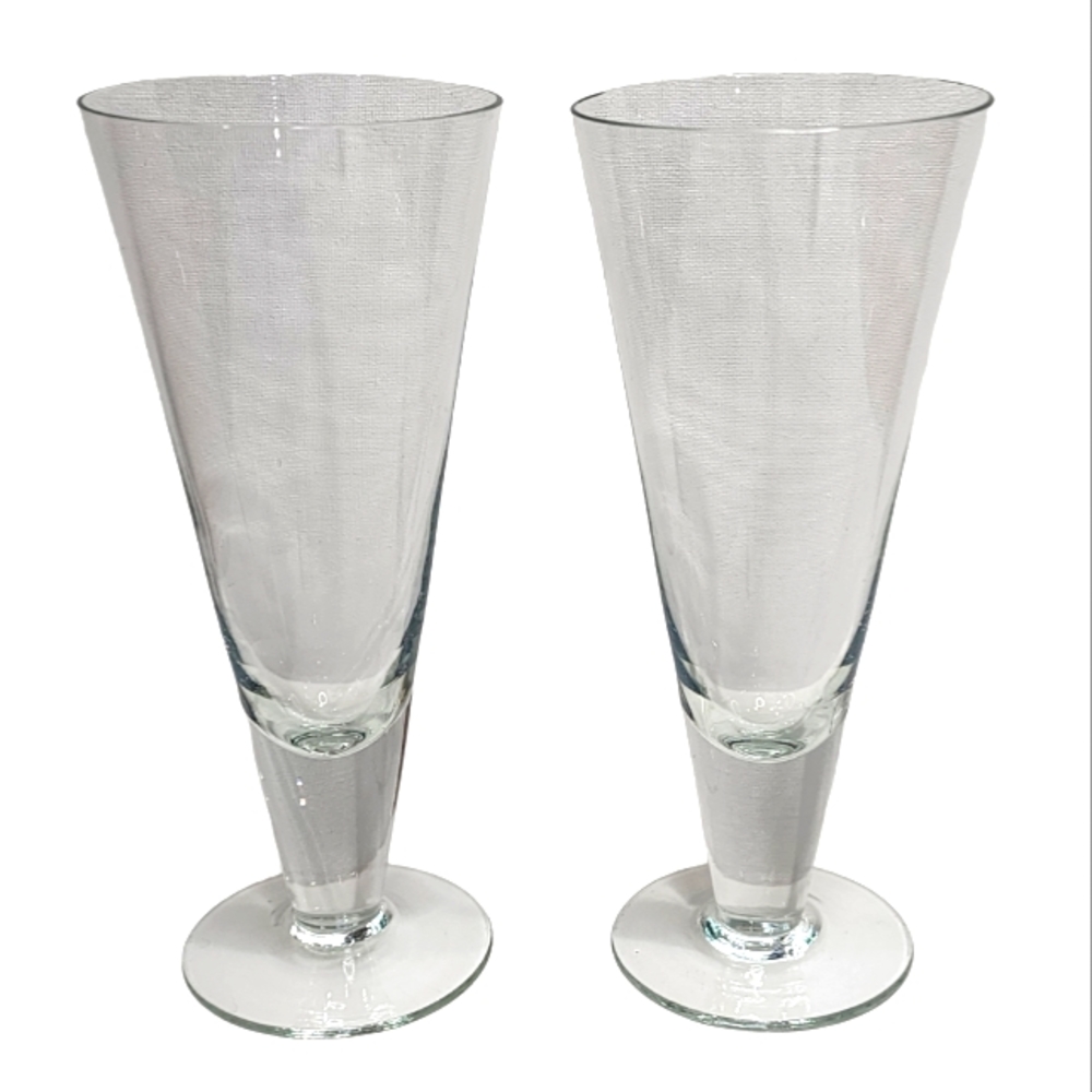 Set of 2 Clear Crystal Footed Pilsner Beer Glass Stemware Barware Drinkware